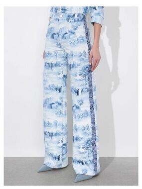 Alice and Olivia Blue Scenic Print Wide-Leg Women’s Jeans